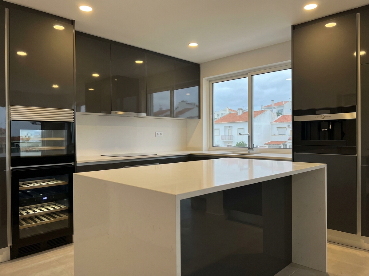 Cozinha moderna em cinza antracite brilho