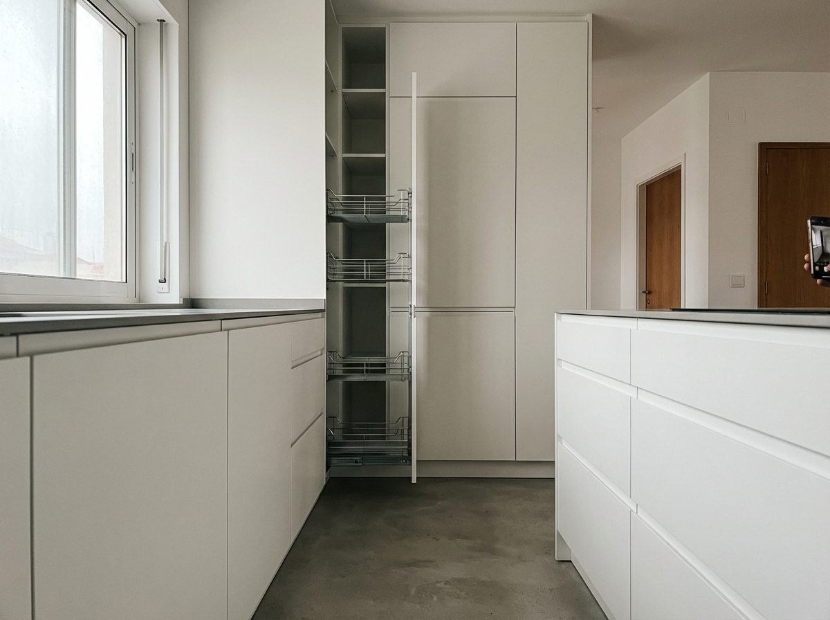 Cozinha minimalista com portas sem puxadores