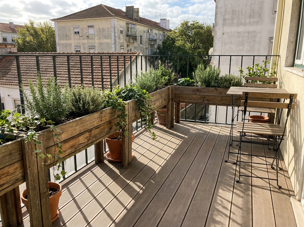 Deck em varanda com floreira integrada