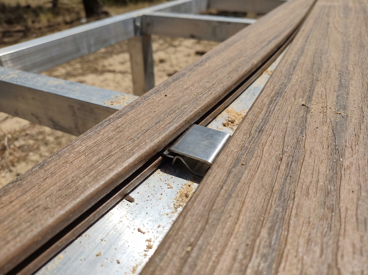 Detalhe de fixação com clips ocultos