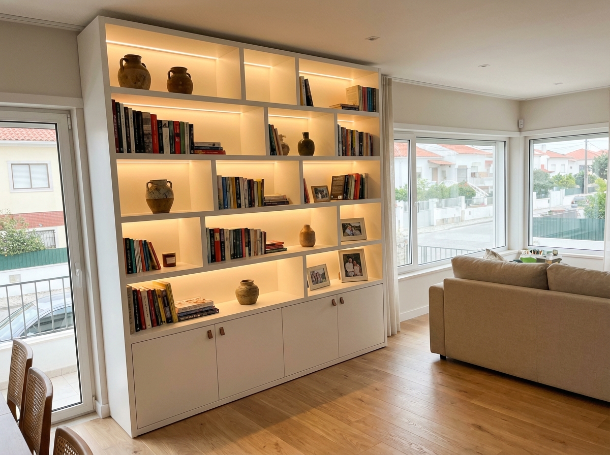 Estante com iluminação integrada — Fabricação de Móveis em Cascais