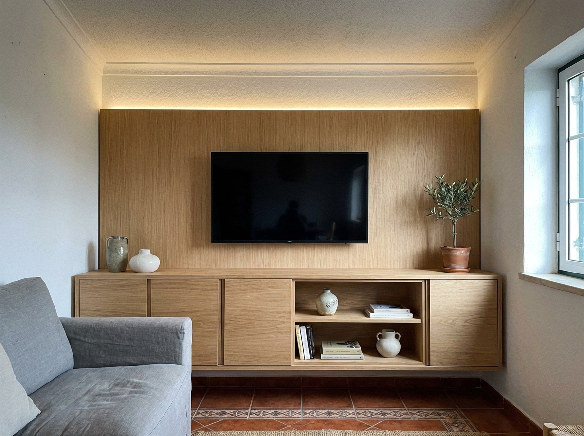 Móvel TV suspenso em madeira — Fabricação de Móveis em Cascais
