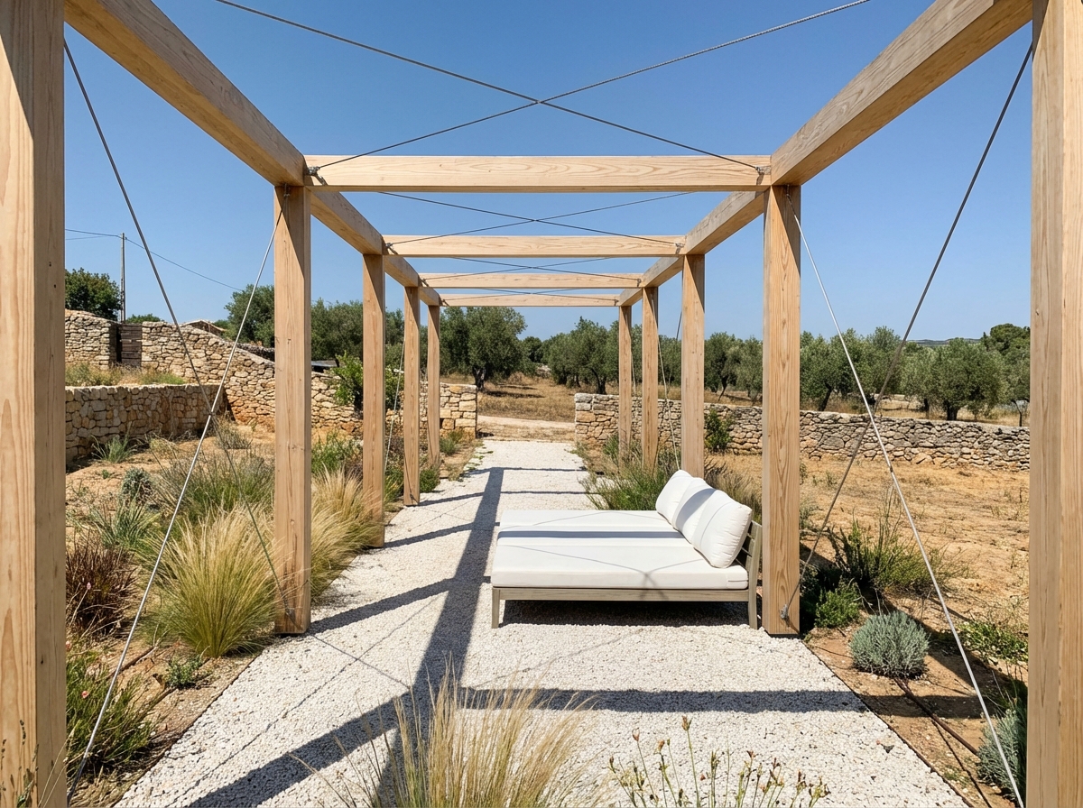 Pérgola moderna minimalista em madeira clara