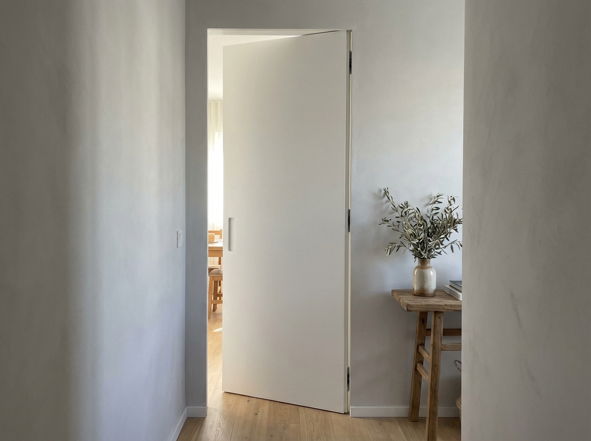 Porta lacada branca mate com puxador minimalista