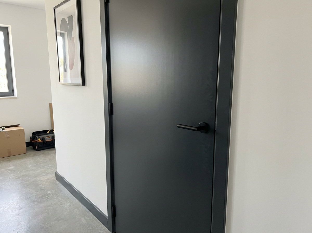 Porta lacada cinza antracite com dobradiças ocultas