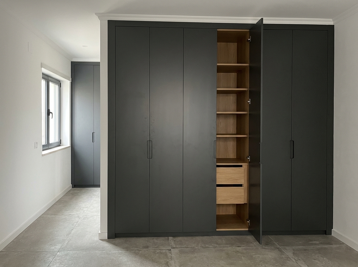 Roupeiro embutido em melamina cinza antracite