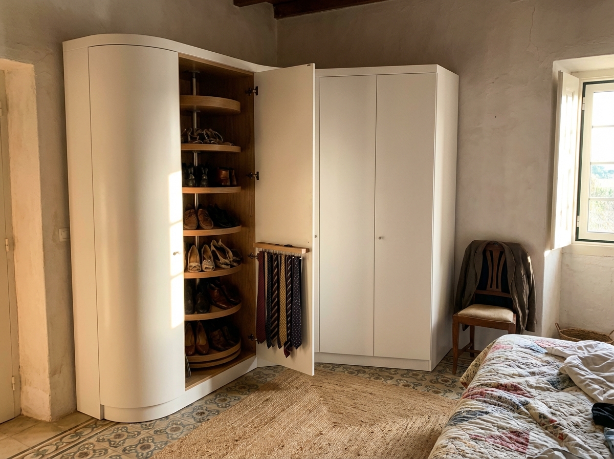 Roupeiro de canto com aproveitamento de espaço irregular